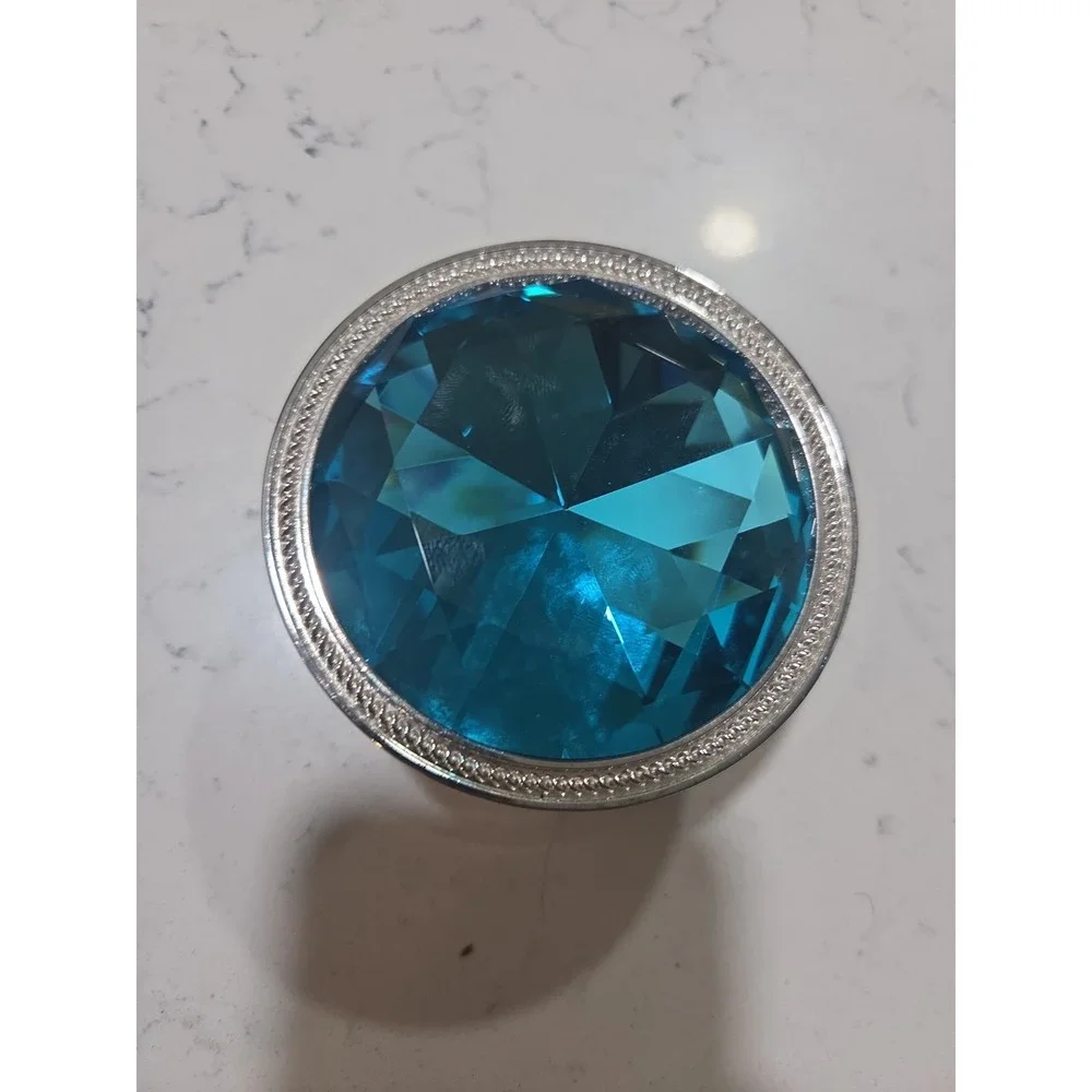 Lori Greiner Ornate Round Silver Coated Trinket Box with Blue Sapphire Top